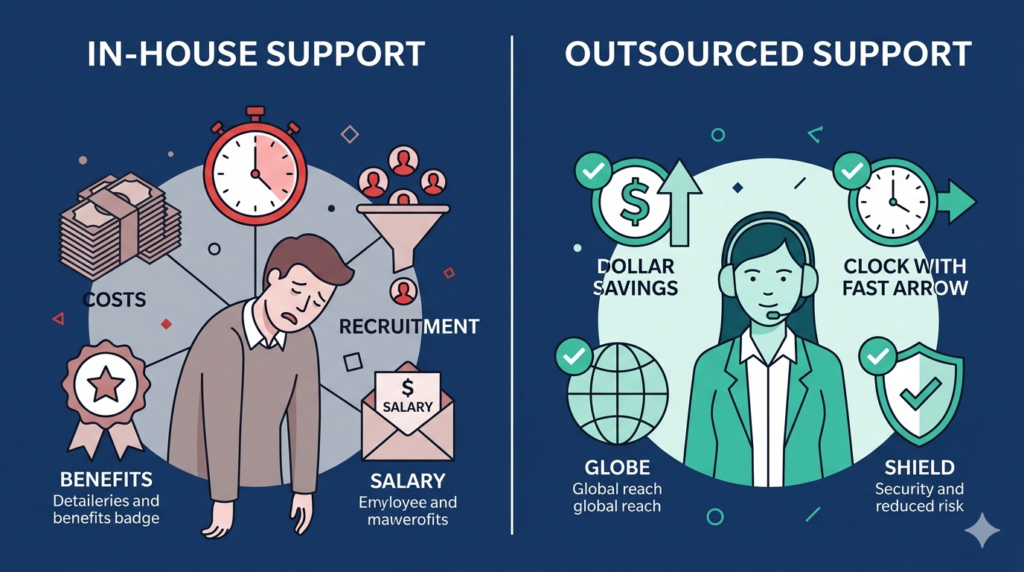 cost and coverage comparison between in-house and outsourced customer support for small businesses