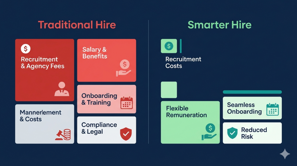 A simple cost comparison table visual between US hire vs xFusion placement