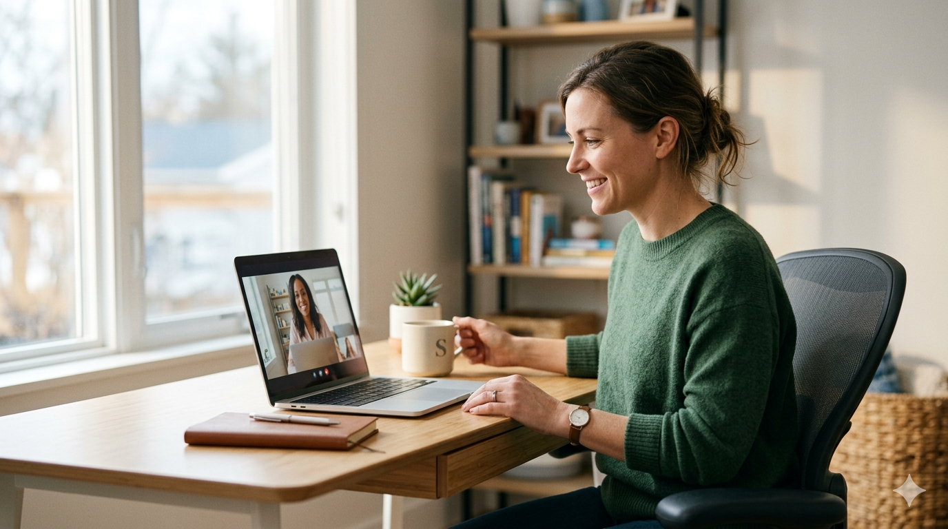 business owner onboarding international team member remotely via video call